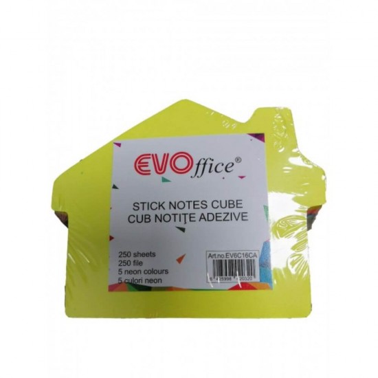 Notite Adezive EVOffice, 250 File, Casa, 5 Culori Neon, Notite Autoadezive, Set Notite Adezive pentru Birou, Post-It-uri, Sticky Notes, Notite Adezive Forma Casa, Post-it-uri Model Casa, Notite Autoadezive Colorate Tip Casa, Memo Adeziv