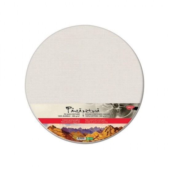 Panza Pictura pe Sasiu Rotund DACO, Diametru 20 cm, 380 g/m², 3 Straturi de Grund Preaplicat, Panza Pictura, Panza pe Sasiu Rotund Panza pe Sasiu Bumbac, Sasiu cu Panza, Sasiu cu Panza Bumbac, Panza pe Sasiu Lemn, Materiale Pictura, Panza Rotunda Pictura