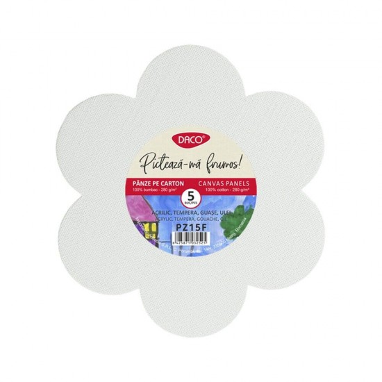 Panza Pictura pe Carton DACO, Model Floare, 5 Buc/Set, 280 g/m², Panza pentru Pictura, Panza pe Carton Bumbac, Carton cu Panza, Carton cu Panza Bumbac, Panza pe Carton, Materiale pentru Pictura, Panza Daco
