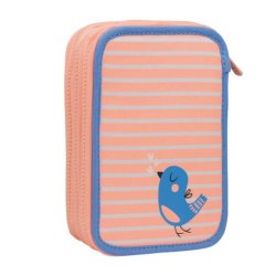 Penar Milan, Echipat, 3 Fermoare, Model Pasarica, Albastru/Roz, Poliester, Penar Echipat, Penar cu Fermoare, Penare Echipate, Penar Echipat Milan, Penar din Poliester, Penar Poliester, Penar Albastru Roz, Penare Scolare, Penare pentru Scoala