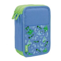Penar Milan, Echipat, 3 Fermoare, Model Veverita, Albastru/Verde, Poliester, Penar Echipat, Penar cu Fermoare, Penare Echipate, Penar Echipat Milan, Penar din Poliester, Penar Poliester, Penar Albastru Verde, Penare Scolare, Penare pentru Scoala