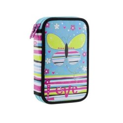 Penar Daco, Model Fluture, Neechipat cu 2 Fermoare, Poliester, Multicolor, Penare Scolare, Penare pentru Scoala, Penar cu Doua Compartimente, Penar din Poliester, Penare Multicolore, Penar Colorat, Rechizite Scolare, Rechizite pentru Scoala