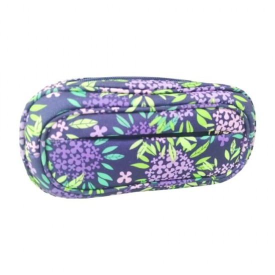 Penar Tip Borseta DACO, Model Floral, 21x10x6.5 cm, Multicolor, Poliester, Trei Fermoare, Penar Scolar, Penar Colorat, Penar cu Fermoar, Penar pentru Scoala, Penar Borseta, Penar Daco, Penar Neechipat, Penar cu Trei Fermoare, Penar Borseta