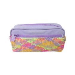 Penar Tip Borseta DACO cu Paiete, 22x11x8.5 cm, Mov, Poliester, Trei Fermoare, Penar Scolar, Penar Colorat, Penar cu Fermoar, Penar pentru Scoala, Penar Borseta, Penar Daco, Penar Neechipat, Penar cu Doua Fermoare, Penar Borseta