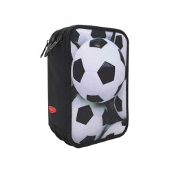 Penar Echipat Daco, Model Minge Fotbal, 20x5.5x13 cm, Poliester, Negru, Trei Fermoare cu Trei Compartimente, Penar Fermoar, Penare cu Fermoar, Penare Echipate, Penare de Scoala, Penare Scolare, Penar Scolar, Rechizite Scolare