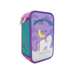 Penar Echipat DACO, Model Ponei, 20x5.5x13 cm, Poliester, Roz/Mov, Trei Fermoare cu Trei Compartimente, Penar Fermoar, Penare cu Fermoar, Penare Echipate, Penare de Scoala, Penare Scolare, Penar Scolar, Rechizite Scolare