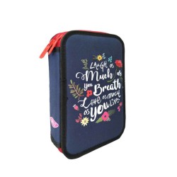 Penar Echipat DACO, Model Floral, 19.5x12.5x5 cm, Doua Fermoare cu Doua Compartimente, Poliester, Albastru, Penare Scoala, Penare Scolare, Rechizite Scolare, Penar Scolari, Penare cu Fermoar, Penare Echipate