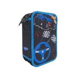 Penar Echipat Daco, Model Masina Monster, 20x5.5x13 cm, Poliester, Negru, Trei Fermoare cu Trei Compartimente, Penar Fermoar, Penare cu Fermoar, Penare Echipate, Penare de Scoala, Penare Scolare, Penar Scolar, Rechizite Scolare