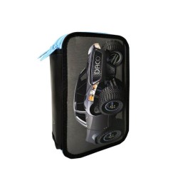 Penar Echipat DACO, Model Masina Off Road, 19.5x12.5x6.5 cm, Poliester, Negru/Gri, Trei Fermoare cu Trei Compartimente, Penar Fermoar, Penare cu Fermoar, Penare Echipate, Penare de Scoala, Penare Scolare, Penar Scolar, Rechizite Scolare