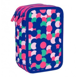 Penar Echipat MILAN, Model Buline, 19x11.5x7 cm, Poliester, Multicolor, Trei Fermoare cu Trei Compartimente, Penar Fermoar, Penare cu Fermoar, Penare Echipate, Penare de Scoala, Penare Scolare, Penar Scolar, Rechizite Scolare