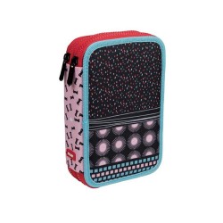 Penar Echipat MILAN, 19.5x12.5x5 cm, Poliester, Multicolor, Doua Fermoare cu Doua Compartimente, Penare cu Fermoar, Penare Copii, Penare Echipate, Penare de Scoala, Penare Scolare, Penar Scolar, Rechizite Scolare