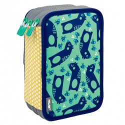 Penar Echipat MILAN, 19x11.5x7 cm, Poliester, Albastru, Trei Fermoare cu Trei Compartimente, Penar Fermoar, Penare cu Fermoar, Penare Echipate, Penare de Scoala, Penare Scolare, Penar Scolar, Rechizite Scolare