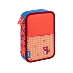 Penar Echipat MILAN, 19.5x12.5x5 cm, Poliester, Rosu/Albastru, Doua Fermoare cu Doua Compartimente, Penar Fermoar, Penare cu Fermoar, Penare Echipate, Penare de Scoala, Penare Scolare, Penar Scolar, Rechizite Scolare