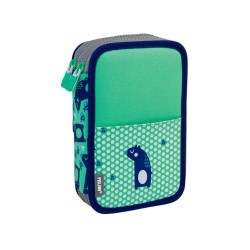 Penar Echipat MILAN, 19.5x12.5x5 cm, Poliester, Turcoaz, Doua Fermoare cu Doua Compartimente, Penar Fermoar, Penare cu Fermoar, Penare Echipate, Penare de Scoala, Penare Scolare, Penar Scolar, Rechizite Scolare