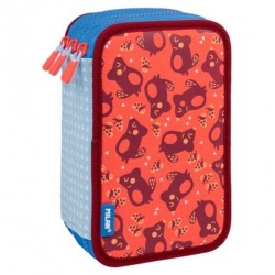 Penar Echipat MILAN, 19x11.5x7 cm, Poliester, Rosu/Albastru, Trei Fermoare cu Trei Compartimente, Penar Fermoar, Penare cu Fermoar, Penare Echipate, Penare de Scoala, Penare Scolare, Penar Scolar, Rechizite Scolare