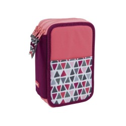 Penar Echipat MILAN, 19x11.5x7 cm, Poliester, Roz, Trei Fermoare cu Trei Compartimente, Penar Fermoar, Penare cu Fermoar, Penare Echipate, Penare de Scoala, Penare Scolare, Penar Scolar, Rechizite Scolare
