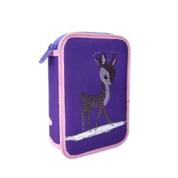 Penar Neechipat DACO, 19.5x12.5x6.5 cm, Model Caprioara, Poliester, Mov, Trei Fermoare cu Trei Compartimente, Penar Fermoar, Penare cu Fermoar, Penare Neechipate, Penare de Scoala, Penare Scolare, Penar Scolar, Rechizite Scolare