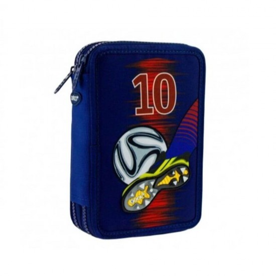 Penar Neechipat DACO, Model Fotbal, 20x5x13 cm, Poliester, Albastru, Doua Fermoare cu Doua Compartimente, Penar Fermoar, Penare cu Fermoar, Penare Neechipate, Penare de Scoala, Penare Scolare, Penar Scolar, Rechizite Scolare