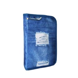 Penar Neechipat DACO, 19.5x13x4.5 cm, Model Denim, Material Poliester, Culoare Albastra, Penar cu Deschidere Verticala, Penar pentru Fete, Penare cu Fermoar, Penare Neechipate, Penare de Scoala, Penare Scolare, Penar Scolar, Rechizite Scolare