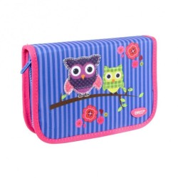 Penar Neechipat DACO, 19.5x13x4 cm, Model Bufnita, Material Poliester, Culoare Mov/Roz, Penar cu Deschidere Verticala, Penar pentru Fete, Penare cu Fermoar, Penare Neechipate, Penare de Scoala, Penare Scolare, Penar Scolar, Rechizite Scolare