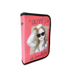 Penar Neechipat DACO, 19.5x13x4.5 cm, Roz, Poliester, 1 Compartiment cu Doua Extensii Interioare, Penar pentru Fete, Penare cu Fermoar, Penare Neechipate, Penare de Scoala, Penare Scolare, Penar Scolar, Rechizite Scolare