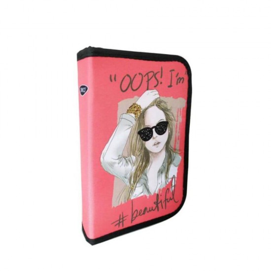 Penar Neechipat DACO, 19.5x13x4.5 cm, Roz, Poliester, 1 Compartiment cu Doua Extensii Interioare, Penar pentru Fete, Penare cu Fermoar, Penare Neechipate, Penare de Scoala, Penare Scolare, Penar Scolar, Rechizite Scolare