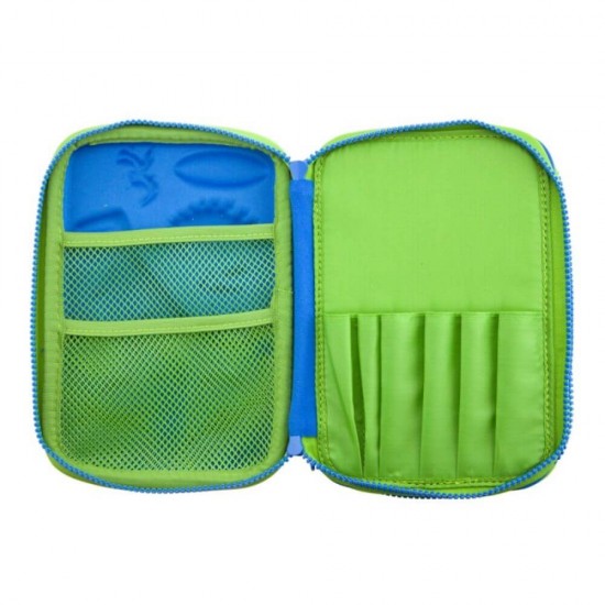 Penar Neechipat DACO, 22x15.5x7.5 cm, Model Dinozaur, PVC, Albastru, Doua Fermoare cu Doua Compartimente, Penar Fermoar, Penare Neechipate, Penare de Scoala, Penare Scolare, Penar Scolar, Rechizite Scolare, Penar 3D, Penare 3D