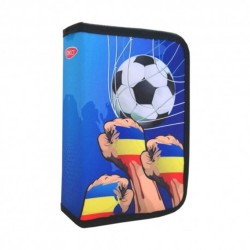 Penar Neechipat DACO, Model Fotbal Romania, 19.5x3.5x13 cm, Poliester, Albastru, Un Compatiment cu O Extensie Interioara, Penar Fermoar, Penare cu Fermoar, Penare Neechipate, Penare de Scoala, Penare Scolare, Penar Scolar, Rechizite Scolare