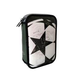 Penar Neechipat DACO, Model Minge Fotbal, 19.5x12.5x5 cm, Poliester, Negru/Gri, Doua Fermoare cu Doua Compartimente, Penar Fermoar, Penare cu Fermoar, Penare Neechipate, Penare de Scoala, Penare Scolare, Penar Scolar, Rechizite Scolare