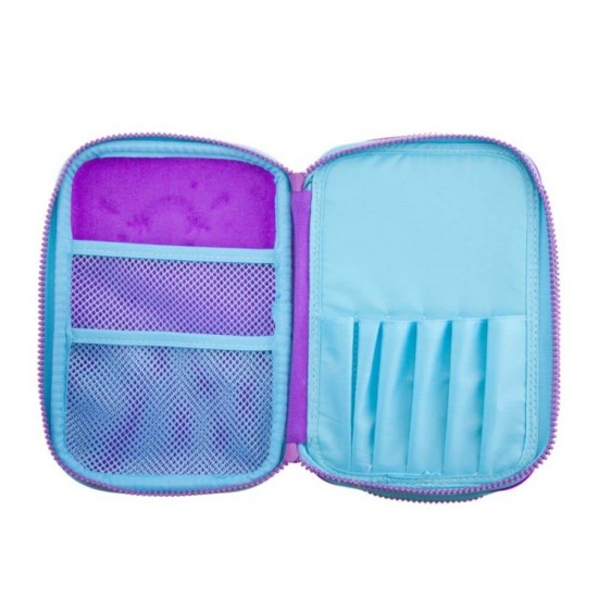 Penar Neechipat DACO, Model Unicorn, 22x15.5x7.5 cm, PVC, Culoare Lila, Doua Fermoare cu Doua Compartimente, Penar Fermoar, Penare Neechipate, Penare de Scoala, Penare Scolare, Penar Scolar, Rechizite Scolare, Penar 3D, Penare 3D