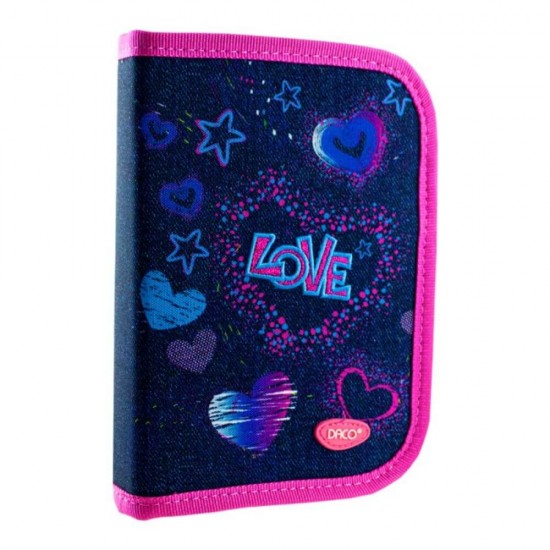 Penar Neechipat DACO, 20.5x3.5x14 cm, Model Inimi, Material Poliester, Multicolor, Penar cu Deschidere Verticala, Penar pentru Fete, Penare cu Fermoar, Penare Neechipate, Penare de Scoala, Penare Scolare, Penar Scolar, Rechizite Scolare