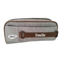 Penar Tip Borseta DACO, 21x9.5x6 cm, Gri/Maro, Poliester, Doua Fermoare cu Doua Compartimente, Penare Scoala, Penare Scolare, Rechizite Scolare, Penar Scolari, Penare cu Fermoar, Penar Neechipat, Penar Tip Borseta