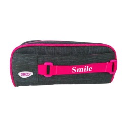 Penar Tip Borseta DACO, 21x9.5x6 cm, Negru/Roz, Poliester, Doua Fermoare cu Doua Compartimente, Penare Scoala, Penare Scolare, Rechizite Scolare, Penar Scolari, Penare cu Fermoar, Penar Neechipat, Penar Tip Borseta