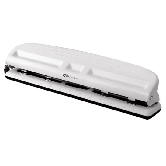 Perforator Deli, Capacitate 10 Coli, 4 Gauri, Plastic/Metal, Alb, Perforator pentru Hartie, Perforator de Hartie, Perforatoare Hartie, Perforatoare Birou, Perforatoare de Hartie, Perforatoare 10 Coli, Perforatoare Scoala, Perforatoare Deli