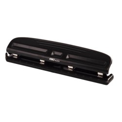 Perforator Deli, Capacitate 10 Coli, 4 Gauri, Plastic/Metal, Negru, Perforator pentru Hartie, Perforator de Hartie, Perforatoare Hartie, Perforatoare Birou, Perforatoare de Hartie, Perforatoare 10 Coli, Perforatoare Scoala, Perforatoare Deli