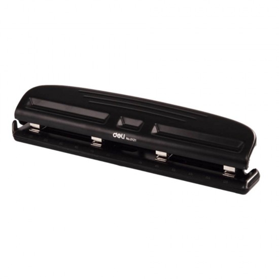 Perforator Deli, Capacitate 10 Coli, 4 Gauri, Plastic/Metal, Negru, Perforator pentru Hartie, Perforator de Hartie, Perforatoare Hartie, Perforatoare Birou, Perforatoare de Hartie, Perforatoare 10 Coli, Perforatoare Scoala, Perforatoare Deli