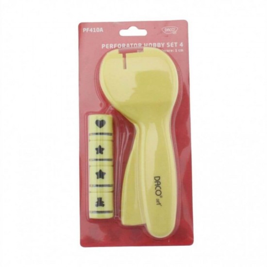 Perforator DACO Hobby, Patru Forme Interschimbabile, Perforare 1 cm, Galben, Perforatoare Lucru Manual, Perforatoare Activitati Creative, Perforatoare pentru Felicitari si Invitatii, Perforatoare cu Modele pentru Hartie, Perforator pentru Decoratiuni