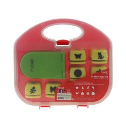 Perforator Daco Hobby, 8 Forme, Diametru Perforare 1.8 cm, Diverse Modele, Metal/Plastic, Rosu/Verde, Perforator cu Model, Perforator Hartie, Perforatoare cu Modele, Perforatoare Hartie, Perforator Modele Diverse, Perforator Metalic