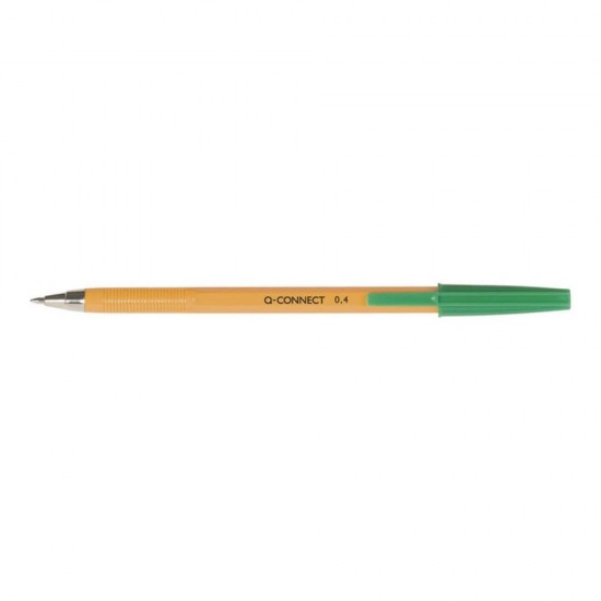 Set 20 Pixuri fara Mecanism,Scriere de 0.4 mm,Corp Galben cu Capac+Clip de Prindere, Verde, Pixuri Q-CONNECT Yellow Fine, Accesorii Birou,Instrumente de Scris