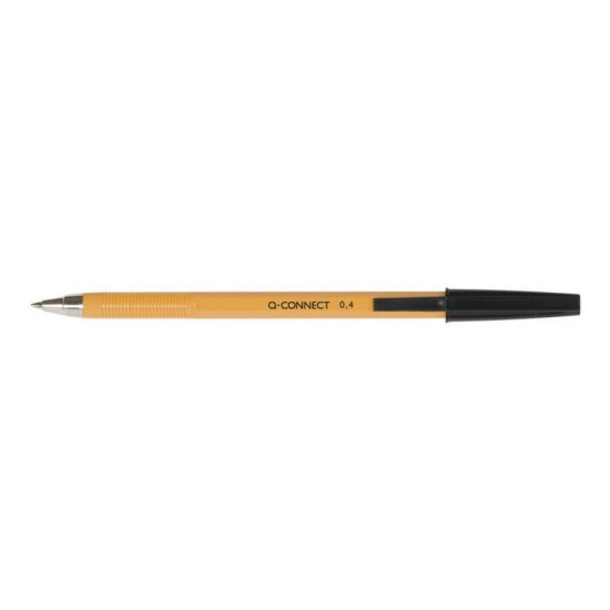 Set 20 Pixuri fara Mecanism,Scriere de 0.4 mm,Corp Galben cu Capac+Clip de Prindere, Negru, Pixuri Q-CONNECT Yellow Fine, Accesorii Birou,Instrumente de Scris