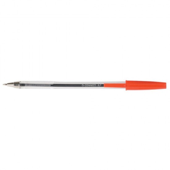 Set 20 Pixuri fara Mecanism, Scriere de 0.7 mm,Transparent cu Capac si Clip de Prindere, Rosu, Pixuri Q-CONNECT Cristal,Pixuri cu Capac, Accesorii Birou,Instrumente de Scris