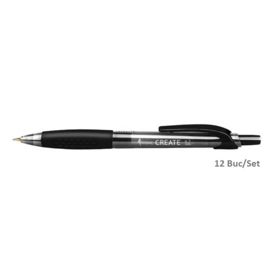 Set 12 Pixuri FORPUS Create, Mina Neagra, Varf 0.7 mm, Mecanism si Corp Negru din Plastic cu Grip Ergonomic, Pix Negru, Pixuri Negre, Pix cu Pasta Neagra, Pixuri cu Pasta Neagra, Pix Forpus, Pix Office, Pixuri Office, Pix pentru Scolari