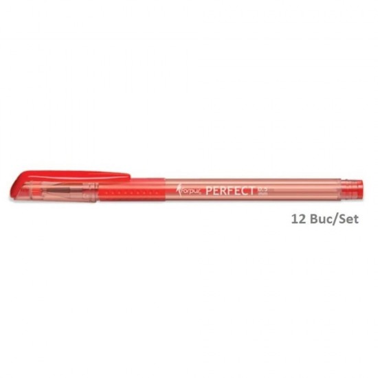 Set 12 Pixuri FORPUS Perfect, Mina Rosie, Varf 0.5 mm, Corp din Plastic Transparent cu Capac, Pix Rosu, Pixuri Rosii, Pix cu Pasta Rosie, Pixuri cu Pasta Rosie, Pix Forpus, Pix Office, Pixuri Office, Pix pentru Scolari, Rechizire Scolare