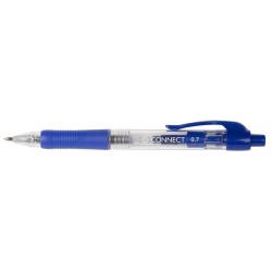 Set 10 Pixuri cu Mecanism si Scriere de 0.7 mm, Corp Transparent cu Grip+ Clip de Prindere, Culoare Albastra, Pixuri Q-CONNECT, Accesorii Birou,Instrumente de Scris