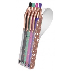 Pix MILAN Copper, Mina Albastra, 4 Buc/Set, Grosime Varf 1 mm, Mecanism si Corp din Plastic In Culori Diverse cu Decoratiuni Aramii, Pixuri Milan, Pix Albastru, Pix cu Pasta Albastra, Pix pentru Scolari, Rechizite Scolare, Pix Office, Set Pixuri