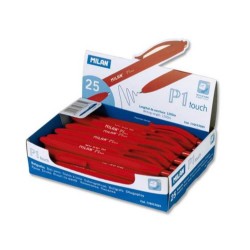 Pix MILAN Rubber Touch, Mina Rosie, 25 Buc/Set, Varf 1 mm, Mecanism si Corp din Plastic Cauciucat de Culoare Rosie, Pixuri Milan, Pix Rosu, Pix cu Pasta Rosie, Pix Scolar, Pix pentru Scolari, Rechizite Scolare, Pix Office, Set Pixuri