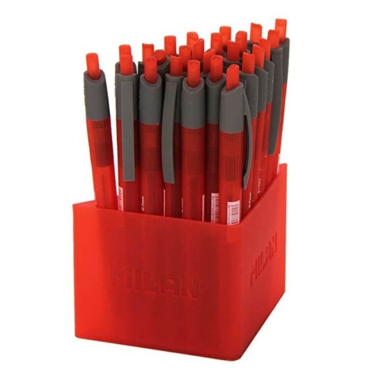 Pix MILAN Dry Gel, Mina Rosie, 25 Buc/Set, Grosime Varf 0.7 mm, Mecanism si Corp din Plastic, Pixuri Milan, Pix Rosu, Pix cu Pasta Rosie, Pix Scolar, Pix pentru Scolari, Rechizite Scolare, Pix Office, Set Pixuri, Set de Pixuri Rosii