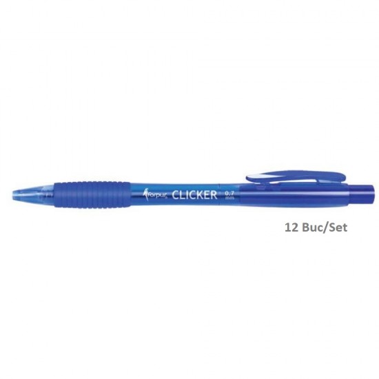 Set 12 Pixuri FORPUS Clicker, Mina Albastra, Varf 0.7 mm, Corp din Plastic Albastru si Grip Ergonomic, Pix Albastru, Pixuri Albastre, Pix cu Pasta Albastra, Pixuri cu Pasta Albastra, Pix Forpus, Pix Office, Pix pentru Scolari, Rechizite Scolare