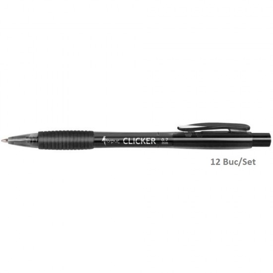 Set 12 Pixuri FORPUS Clicker, Mina Neagra, Varf 0.7 mm, Corp din Plastic Negru si Grip Ergonomic, Pix Negru, Pixuri Negre, Pix cu Pasta Neagra, Pixuri cu Pasta Neagra, Pix Forpus, Pix Office, Pix pentru Scolari, Rechizite Scolare