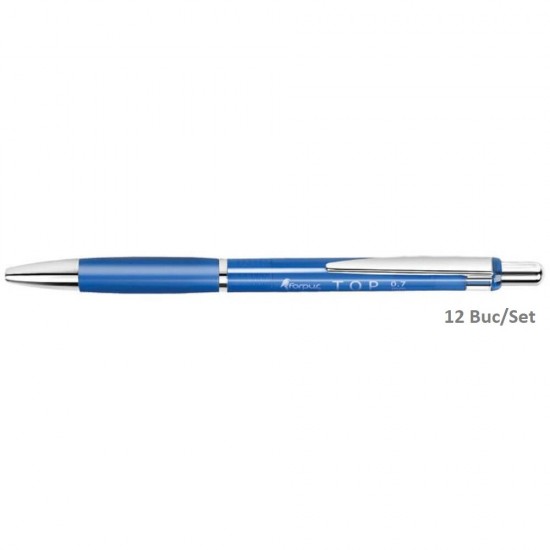 Set 12 Pixuri FORPUS Top, Mina Albastra, Varf 0.7 mm, Mecanism si Corp Albastru din Plastic, Pix Albastru, Pixuri Albastre, Pix cu Pasta Albastra, Pixuri cu Pasta Albastra, Pix Forpus, Pix Office, Pixuri Office, Pix pentru Scolari, Rechizite Scolare